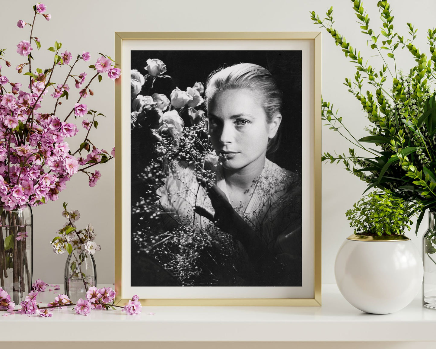 Grace Kelly Behind Flowers