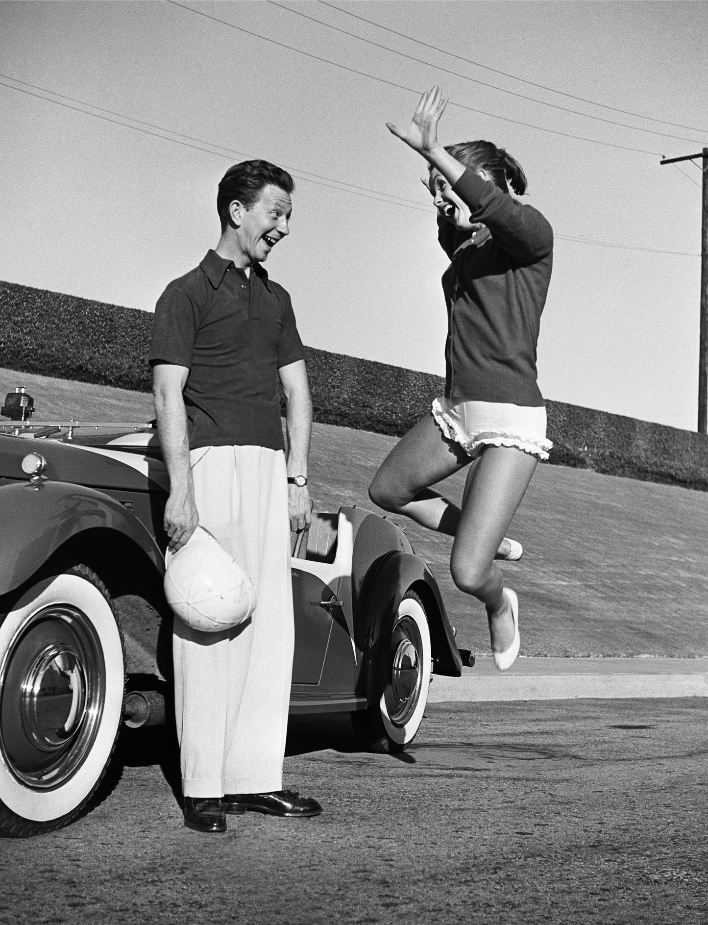 Donald O'Connor and Debbie Reynolds Mid-Jump