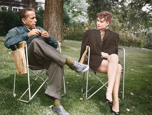 Humphrey Bogart and Audrey Hepburn on Lawn Chairs