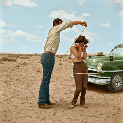 Rock Hudson Lasso-ing Elizabeth Taylor On Set of Giant