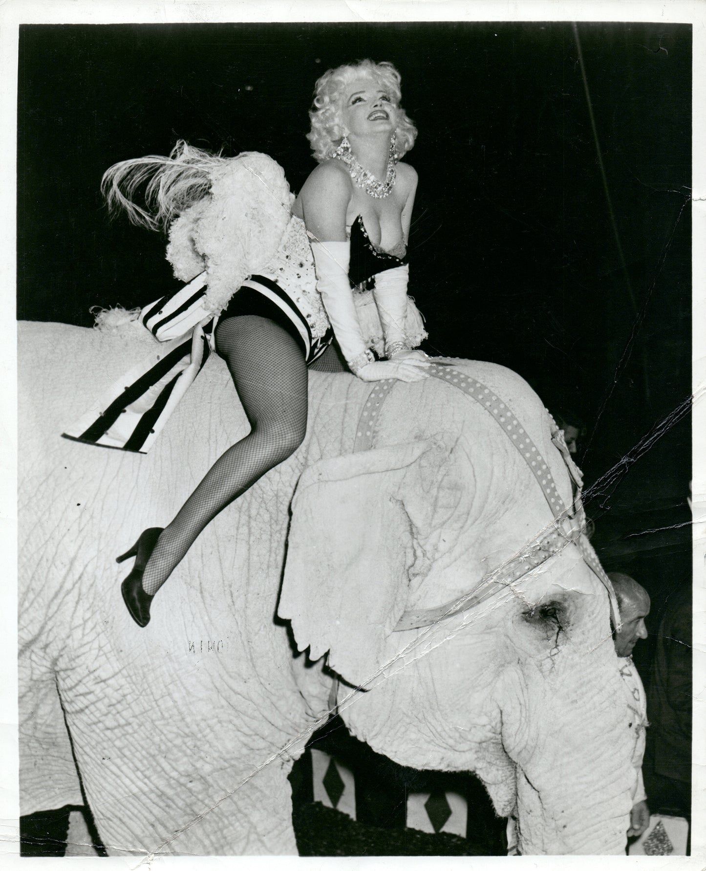 Marilyn Monroe Riding Elephant Vintage Press Print