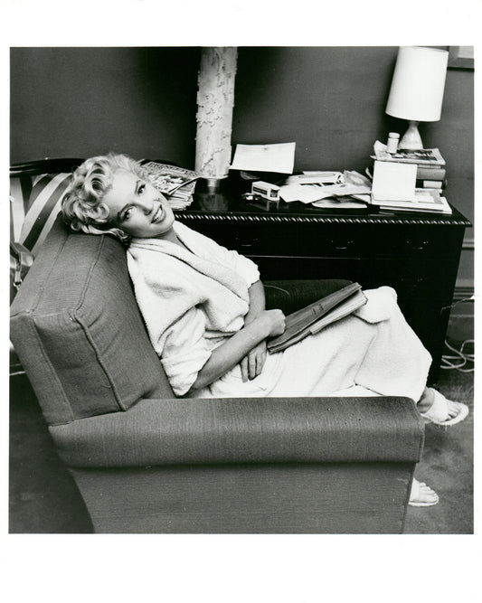 Marilyn Monroe Reclining in Bathrobe Vintage Press Print